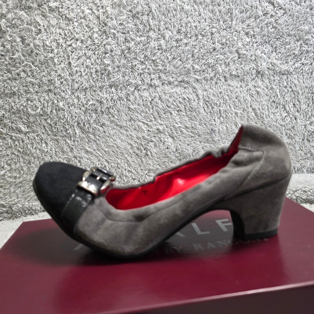 NEW Amalfi by Rangoni Suede Leather Gray Black Heeled Ballet Flats 10 Narrow‎